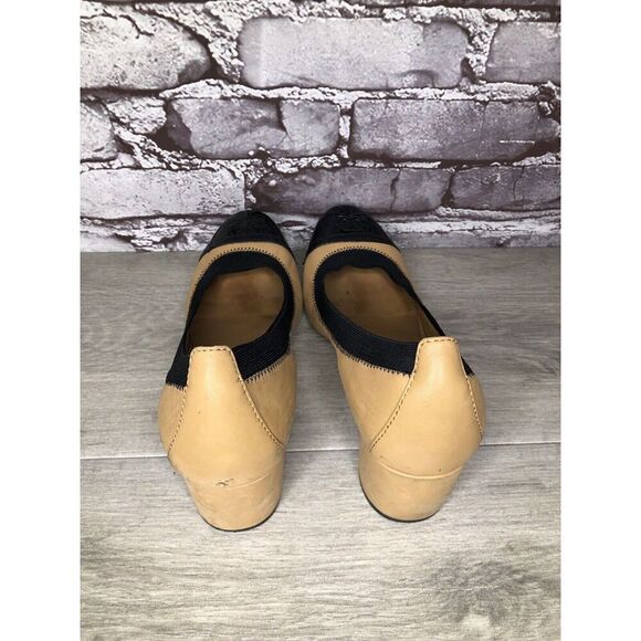 Tory Burch Tan Leather Black Patent Leather Block Heels Women’s Sz 8.5M US/39EU - Picture 11 of 16